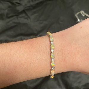 Sterling Silver and Beautiful Opal & CZ Pull Bracelet